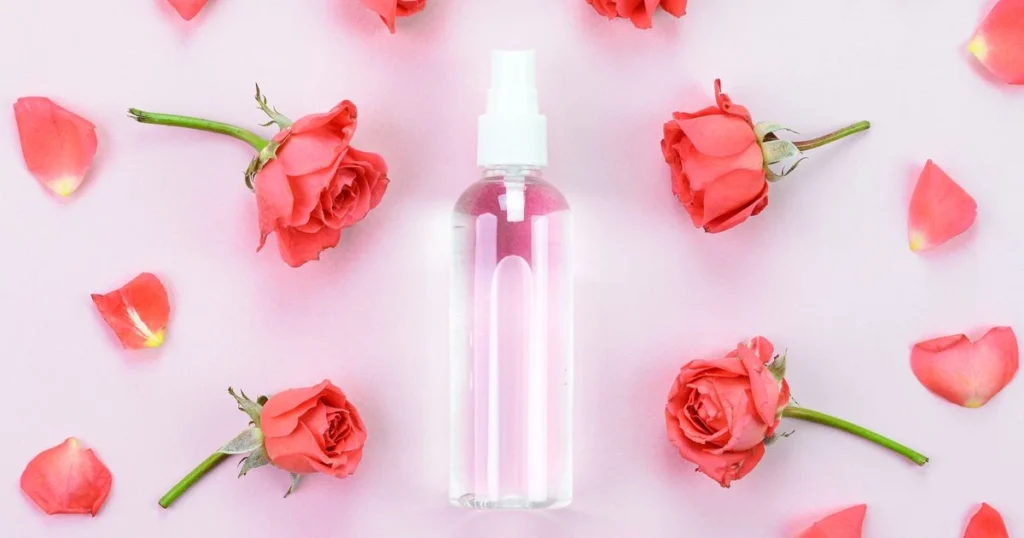 Rose water spray for glowing skin, hydrating and refreshing natural beauty treatment