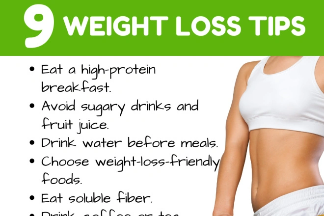 Simple weight loss tips including healthy eating, exercise, and hydration